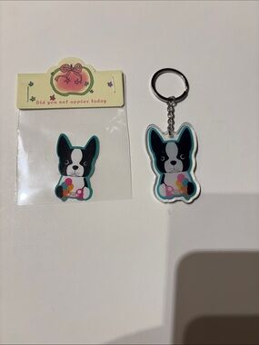 Boston Terrier Dog Keychain and Sticker Set